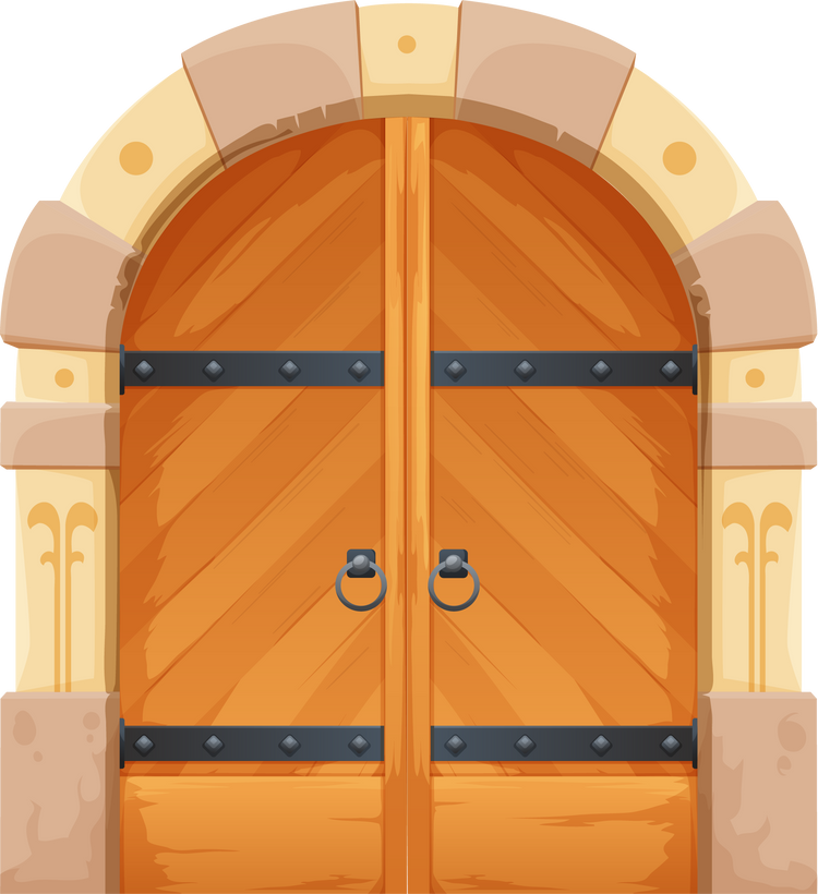 Cartoon Medieval Castle Gates and Door, Arch Entry